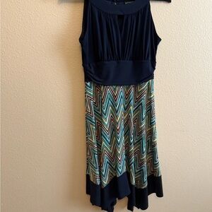 Enfocus Studio Navy and Multicolor Chevron Dress